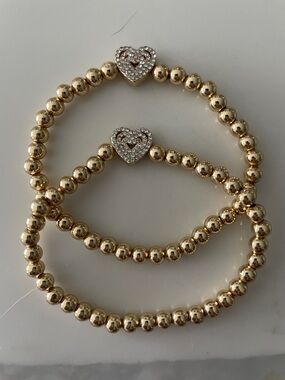 Gold Beaded w/CZ’s Heart Stretch Bracelets - Women Jewelry